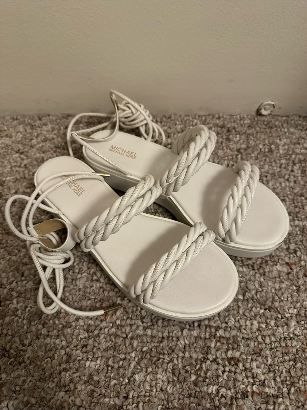 Michael Kors Cream Braided Lace-Up Sandals